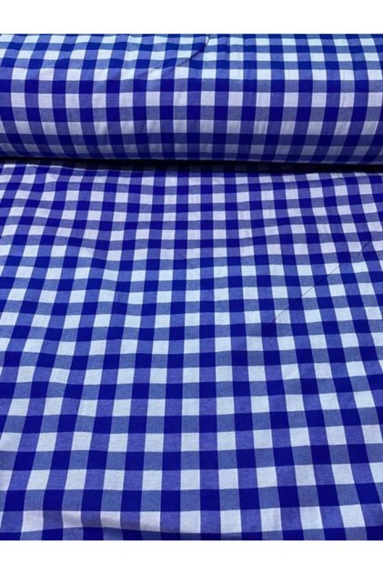 Zefir Fabric Cobalt Blue Large Checkered Pattern