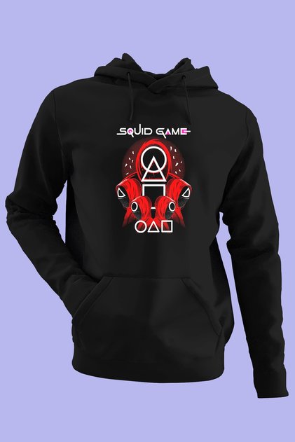 Unisex Black Oversize Squid Game Digital Printed Hooded Sweatshirt