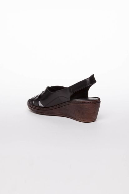 Deripabuc Hakiki Deri Siyah Kadın Dolgu Topuklu Deri Sandalet Dp05-0242 - 4