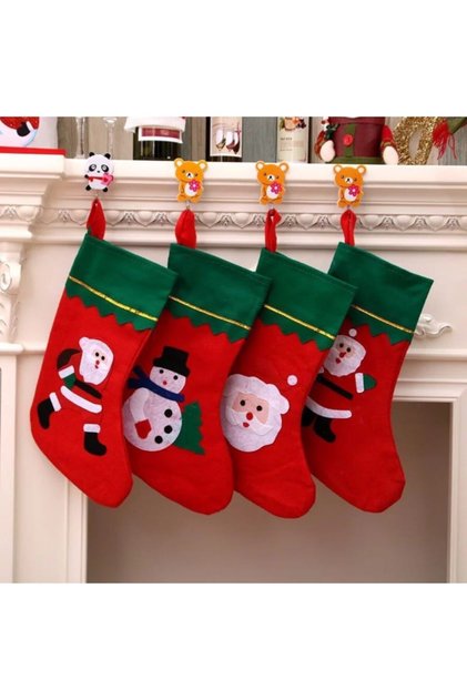 Christmas Special Large Santa Claus Patterned Socks Gift Pouch Decoration Pine Tree Ornament