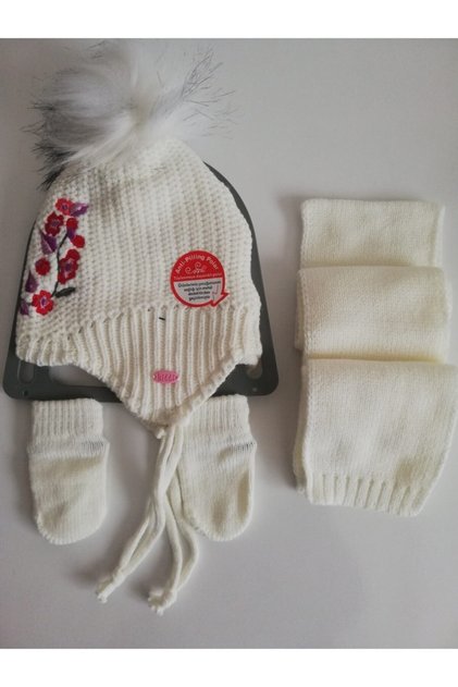 Baby Girl Scarf Beanie Gloves Triple Set K2150-04-010 0-18 Months