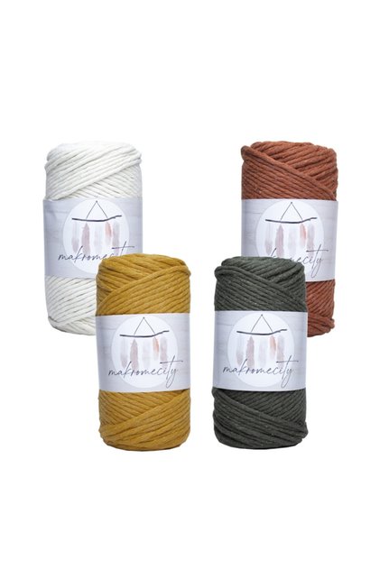 Premium Combed Macramé Cord 3mm Macrame Combable Hobby Cord 4-Piece Set Ecru Terracotta Color Mustard Khaki