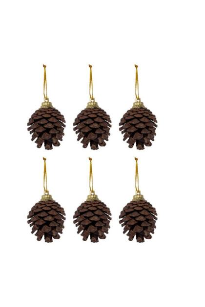 6-Piece Christmas Tree Ornaments 4 cm Natural Pine Cones with Gold Coating