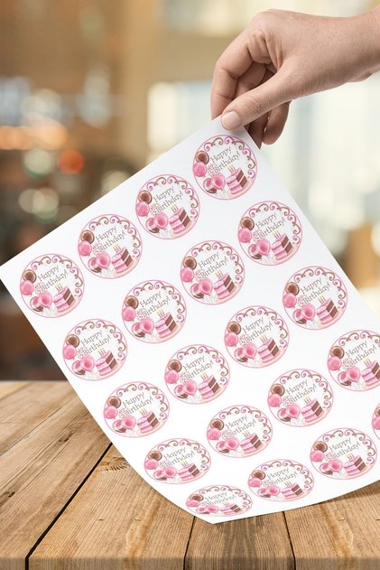 40 Pieces 5 Cm Pink Round Happy Birthday Happy Birthday Sticker Decal Sticker