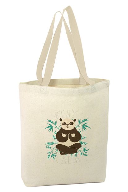 Angemiel Bitkler Içinde Panda Tasarımı Sakin Ol Alışveriş Plaj Bez Çanta - 1