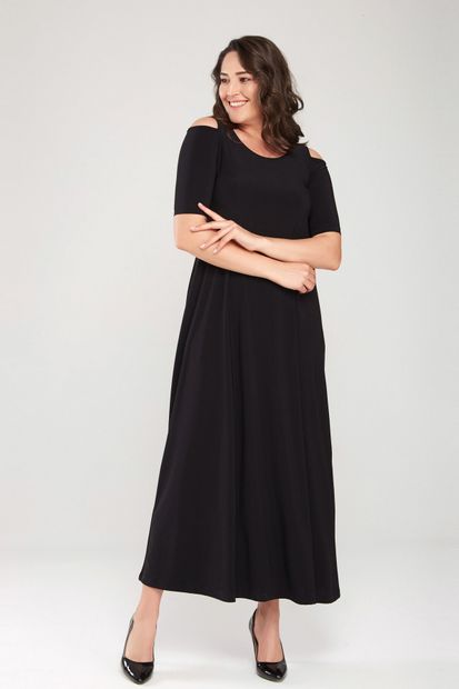 Laranor Kadın Siyah Omuz Detaylı Elbise - 4