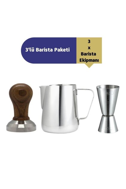 3'lü Barista Ekipmanı (jıgger-tamper-süt Potu)