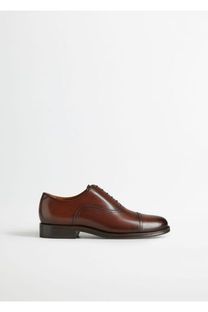 MANGO Man Erkek Orta Kahverengi Dikişli Deri Oxford Ayakkabı 77000000 - 1