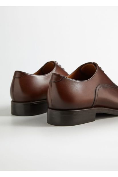 MANGO Man Erkek Orta Kahverengi Dikişli Deri Oxford Ayakkabı 77000000 - 4