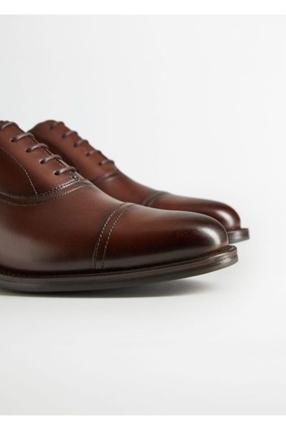 MANGO Man Erkek Orta Kahverengi Dikişli Deri Oxford Ayakkabı 77000000 - 7