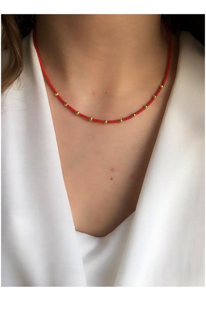 Women's Gold Color Red Afghan Beaded Sports Necklace