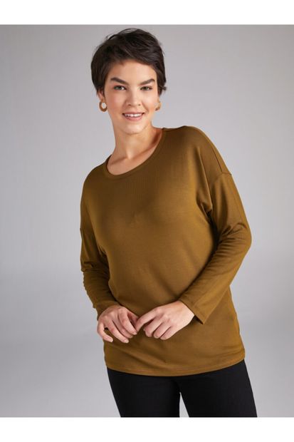 Faik Sönmez Kadın Yeşil Yuvarlak Yaka Uzun Kol T-shirt - 3
