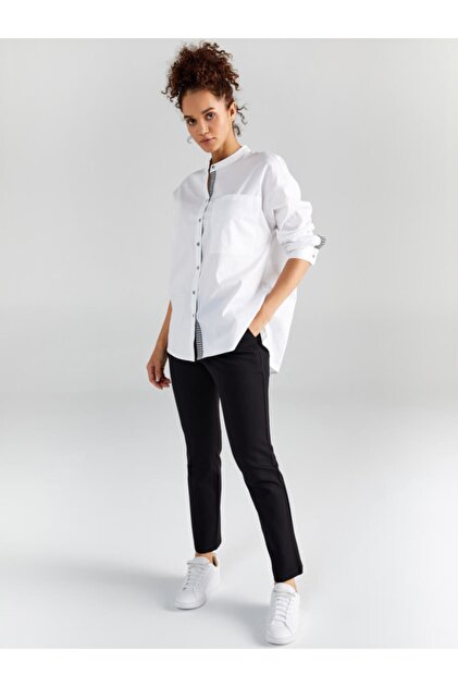 Faik Sönmez Kadın Beyaz Şerit Detaylı Uzun Kol Gömlek 61341 - 2