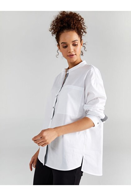 Faik Sönmez Kadın Beyaz Şerit Detaylı Uzun Kol Gömlek 61341 - 3