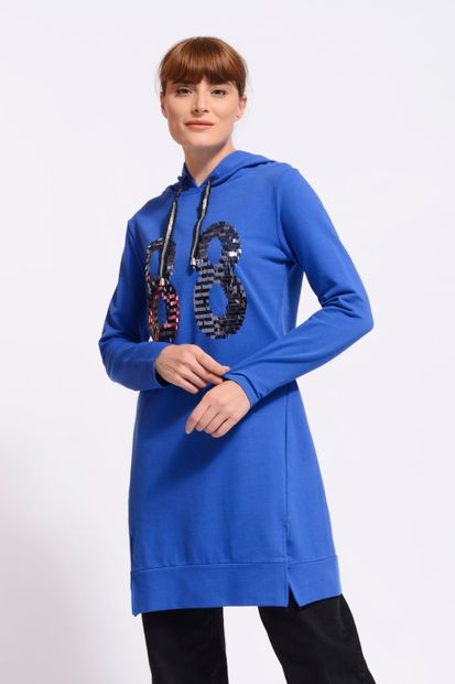 Nefise Kadın Saks Mavisi Pul Detaylı Sweatshirt - 2