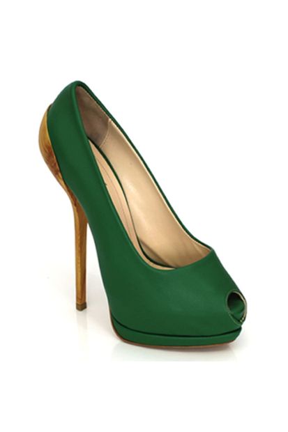 Karnaval Ayakkabı Platform Topuk Yeşil Hakiki Deri Bayan Ayakkabı - 1