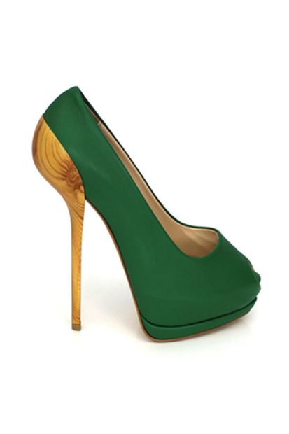 Karnaval Ayakkabı Platform Topuk Yeşil Hakiki Deri Bayan Ayakkabı - 2
