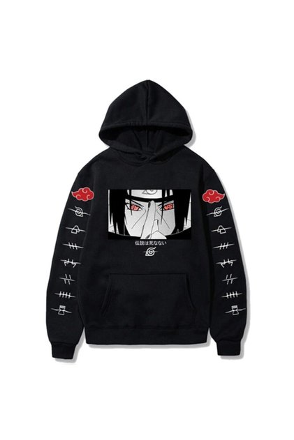 Anime Naruto Uchiha Μαύρο Unisex Hoodie με κουκούλα κανονικής εφαρμογής