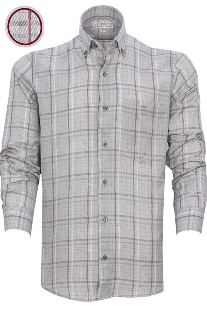 Men's Gray Classic Cut Checked Collar Buttoned Single Pocket Long Sleeve Shirt