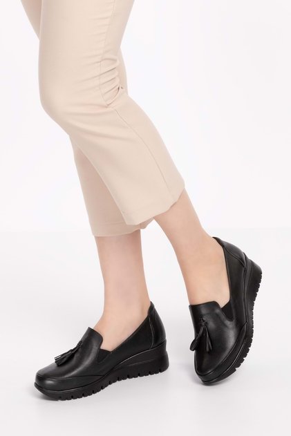 Women's Leather Anatomical Sole Wedge Heeled Casual Shoes