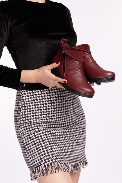 Women's Genuine Leather Non-Slip Wedge Heel Sole Esfa.2003 - Claret Red - 40