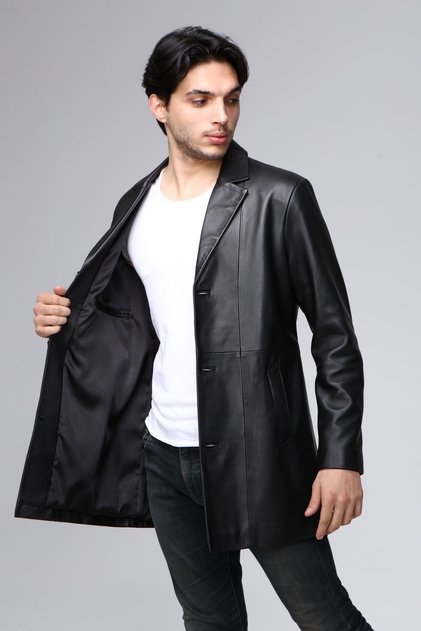Men's Genuine Leather Trench Coat