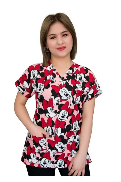 Minnie Mouse Patterned Surgical Jersey Top 2Xlarge
