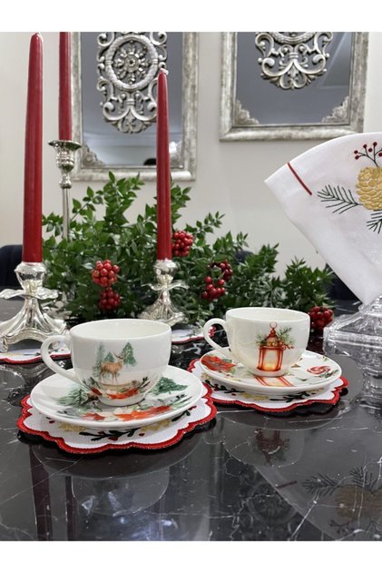 2-Piece New Year Pattern1 110 cc Turkish Coffee Cup Set