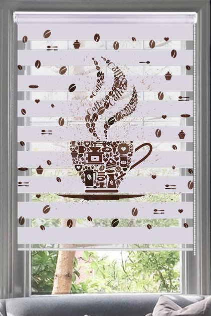 Kahve Desenli Zebra Perde - Mutfak - Coffee