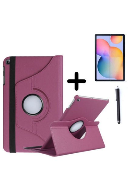Tab A7 Lite Sm-t220 Dönebilen Tablet Kılıfı + Ekran Koruyucu + Kalem Seti Mor