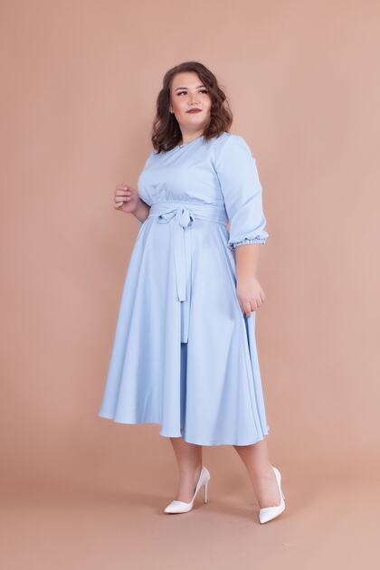 Γυναικείο Baby Blue Plus Size Midi φόρεμα