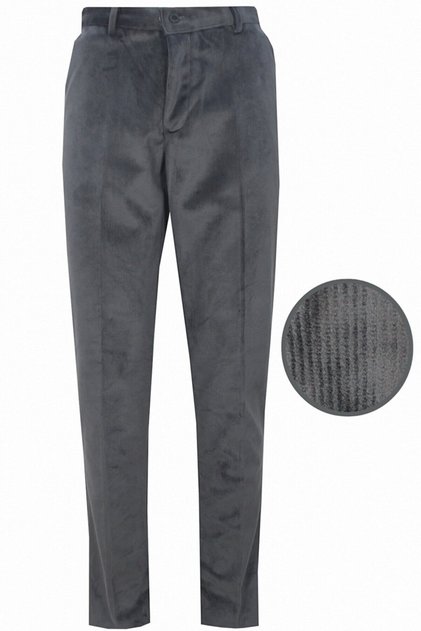 Men's Winter Slim Ribbed Cuff Dark Gray Velvet Trousers with Side Pockets