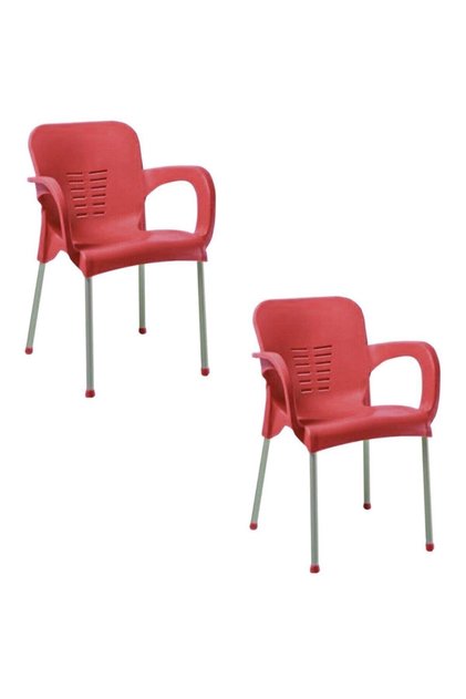 2 Adet Metal Ayaklı Plastik Sandalye Kırmızı