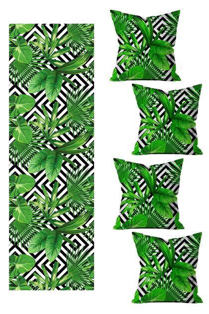5 Piece Special Design Double Sided Printed Throw Pillow Cover and Runner Set