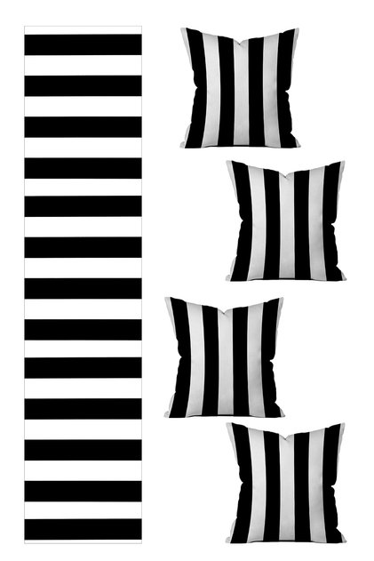 5 Piece Special Design Double Sided Printed Throw Pillow Cover and Runner Set