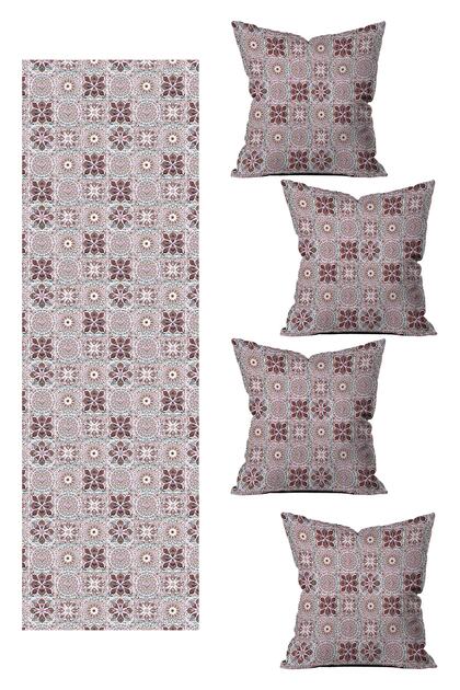 5 Piece Special Design Double Sided Printed Throw Pillow Cover and Runner Set