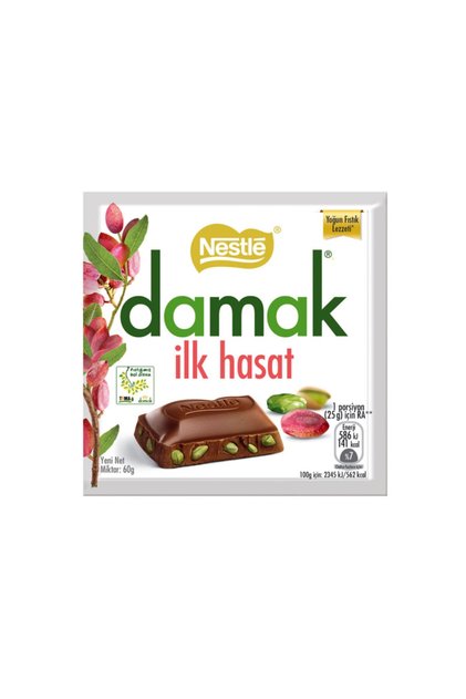 Damak Ilk Hasat Antep Fıstıklı Sütlü Çikolata 60 Gr 6'lı Paket