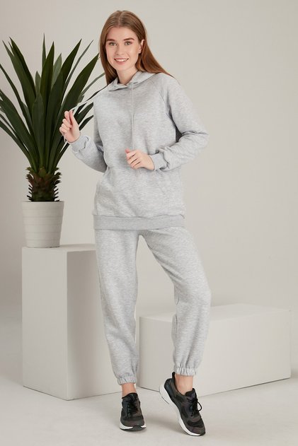 Women's Light Gray Jogger Pocket Tracksuit Set