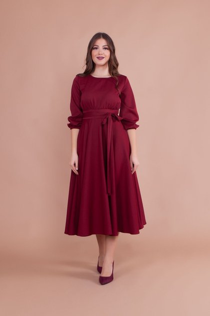 Kadın Bordo Midi Boy Elbise