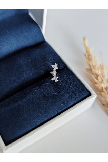 Cerrahi Çelik Gümüş Zirkon Sıra Taşlı Piercing , Tragus