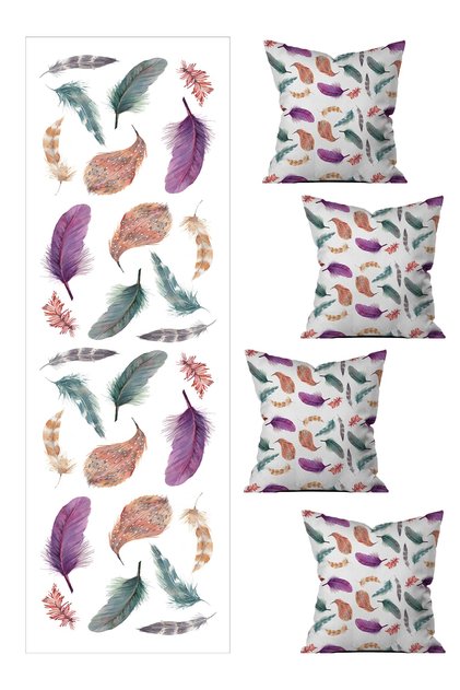 5 Piece Special Design Double Sided Printed Throw Pillow Cover and Runner Set