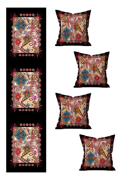 5 Piece Special Design Double Sided Printed Throw Pillow Cover and Runner Set