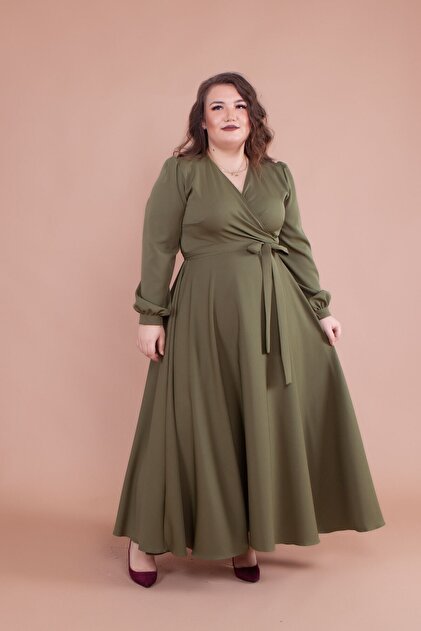Bidoluelbise Women's Khaki Plus Size Maxi Dress- Trendyol
