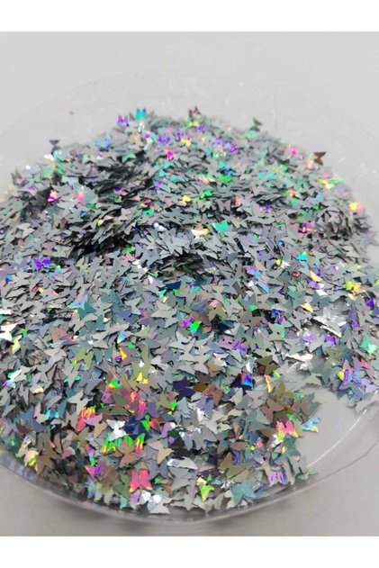 Epoksi Reçine Silver Kelebek Tırnak Makyaj Chunky Glitter 5 gr Hologramlı Sim 2x2,5gr Kutulu