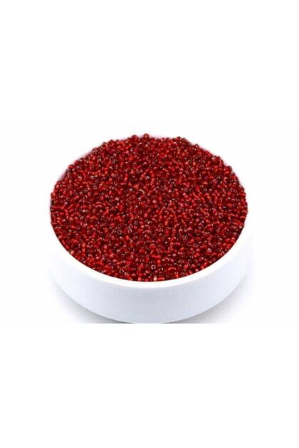 50 gram - Küçük Boy Kum Boncuğu, 1.5 Mm, Takı Yapım Boncuğu, Parlak Şeffaf Kırmızı Renk, K2