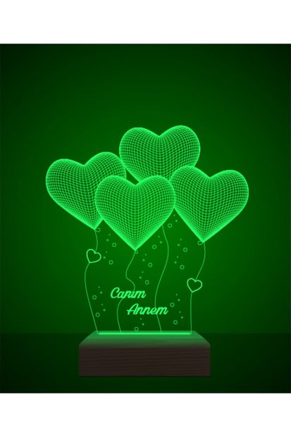 Evrenin Lambası Canım Annem Yazılı 4 Kalpli Dekoratif Hediye Pleksiglas 3d Gece Lambası - 5
