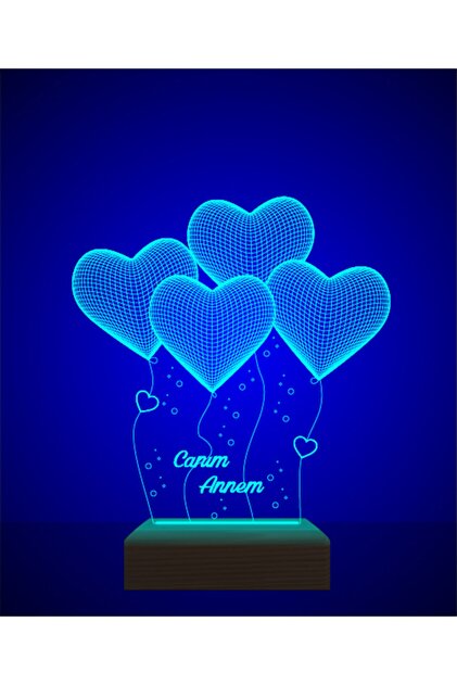 Evrenin Lambası Canım Annem Yazılı 4 Kalpli Dekoratif Hediye Pleksiglas 3d Gece Lambası - 2