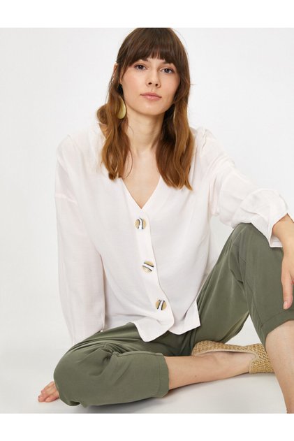 V-Neck Button Detailed Shirt