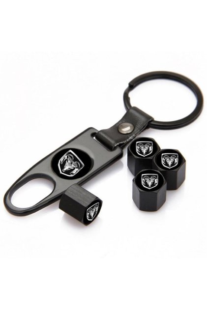Dodge Nitro Stainless Steel Valve Cap and Keychain Set