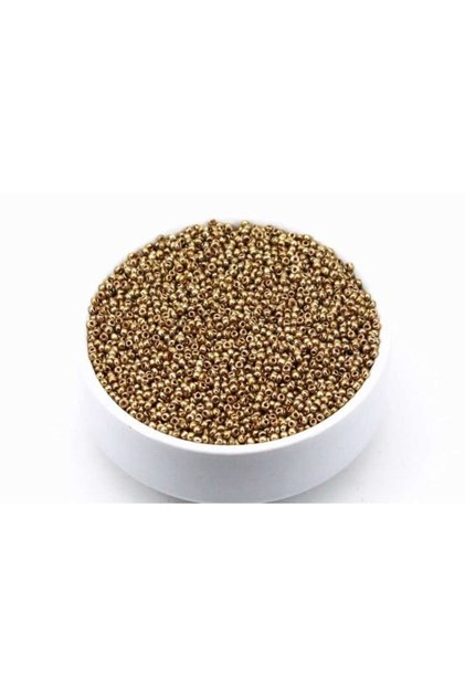 50 gram - Küçük Boy Kum Boncuğu, 1.5 Mm, Takı Yapım Boncuğu, Parlak Altın Renk, K51